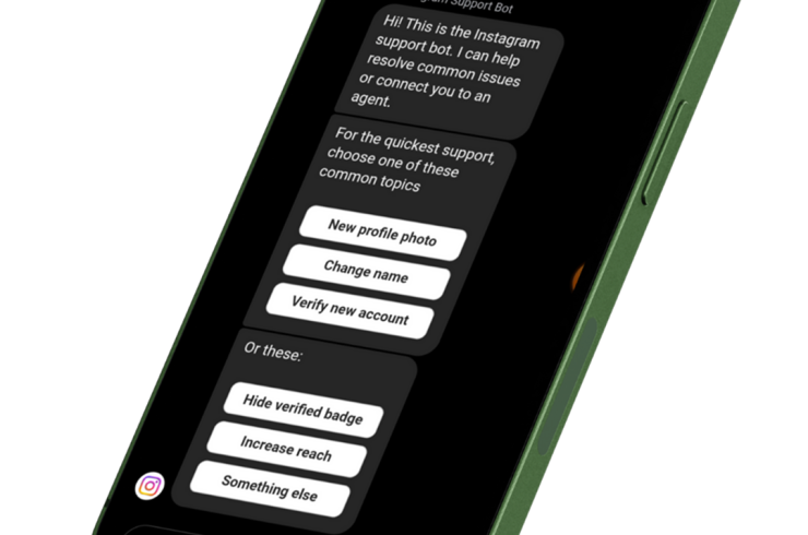 Mobile phone showing meta verified chatbot